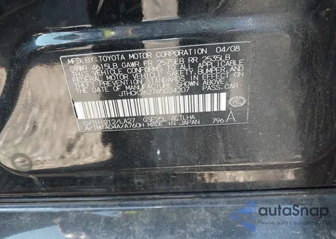 2008 Lexus Is 250 z USA, uszkodzony, nr VIN JTHCK262785024207